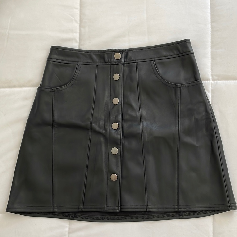 Black faux leather mini skirt by Express